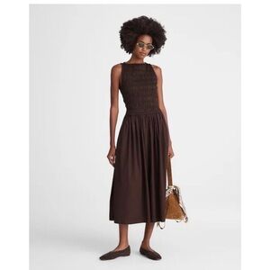 Elegant Brown Smocked Midi Dress